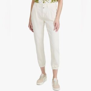 NWT PAIGE Pleated Mayslie Double Button Joggers Stretchy, in Quartz Sand Sz 31